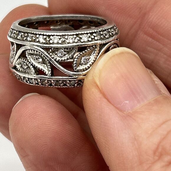 Sterling Silver 925 ADI Wide CZ Eternity Band Ring Missing One Stone - Picture 13 of 14